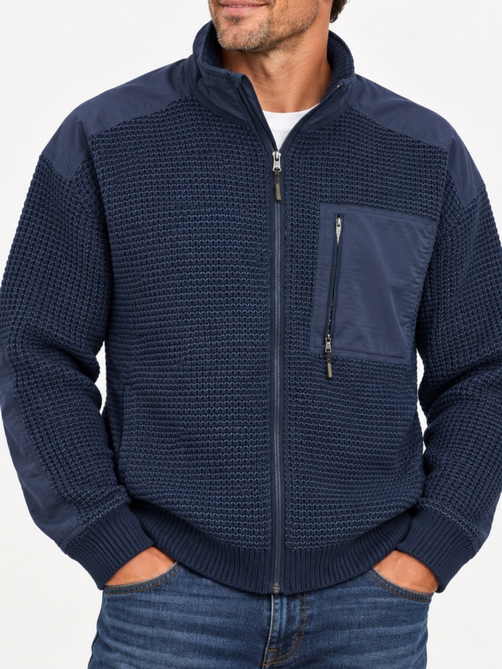 Bass Men's Navy Textured Full-Zip Sweater Jacket